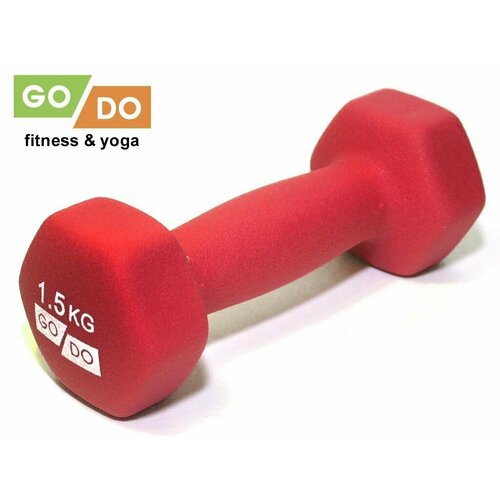 Гантель GO DO в виниловой матовой неопреновой оболочке. Вес 1,5 кг. (Красный)