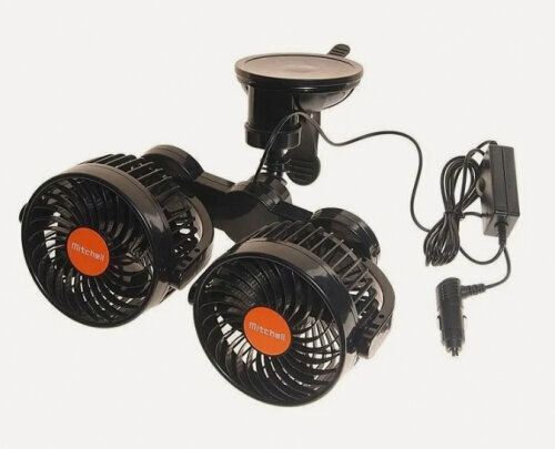 Изображение товара Вентилятор Mitchell 13 см, 24V, 13W, диммер, на присоске, двойной, с регулируемыми углами обдува 360°, black/orange