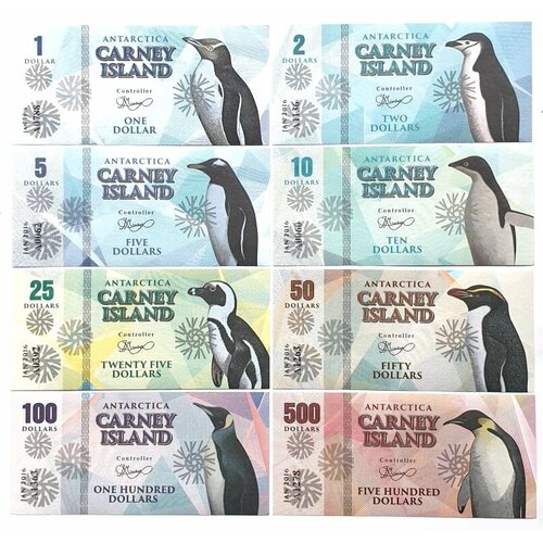 Остров Карней Набор из 8 банкнот 2016 год - Пингвины