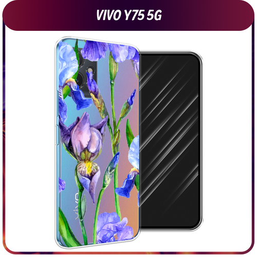 Силиконовый чехол на Vivo Y75 5G / Виво Y75 5G Синие ирисы, прозрачный силиконовый чехол на vivo y75 5g виво y75 5g волны 1