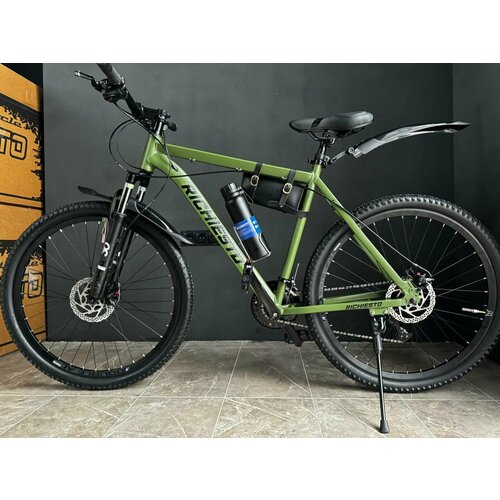 Взрослый горный велосипед RICHIESTO 275 с алюминиевой рамой 21 зеленый матовый модель 2024 26100₽