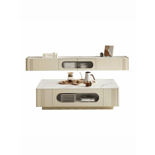 Комплект журнальный столик и тумба под телевизор Xiaomi Linsy Set Of Coffee Table And TV Stand Cream/White (LY1L-A+LY1M-A)