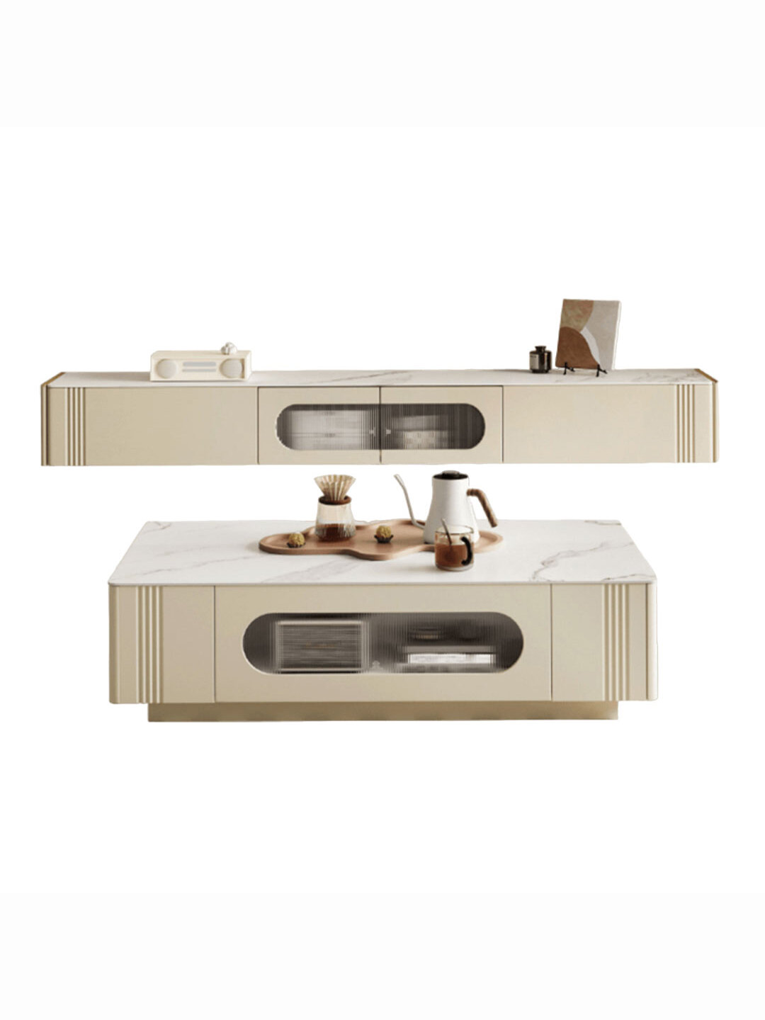 фото Комплект журнальный столик и тумба под телевизор Xiaomi Linsy Set Of Coffee Table And TV Stand Cream/White (LY1L-A+LY1M-A)