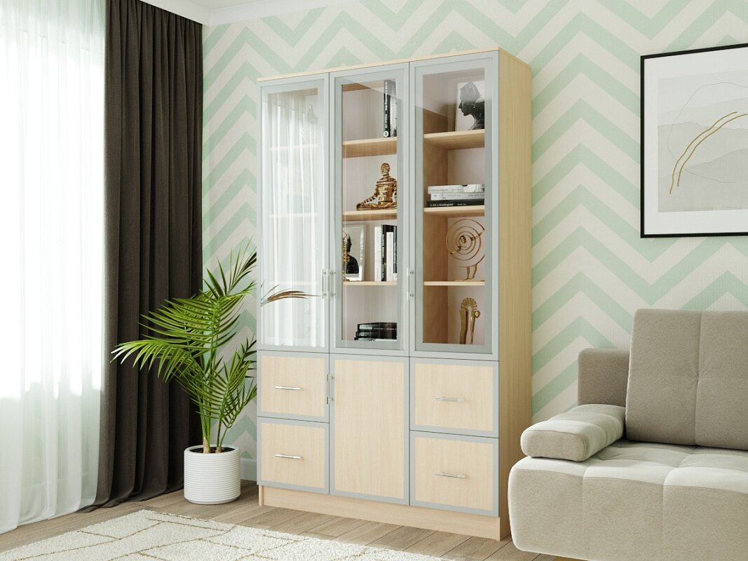 Книжный шкаф МебельЛэнд24 Альма - 19 Дуб Молочный 90x30x210 бежевый