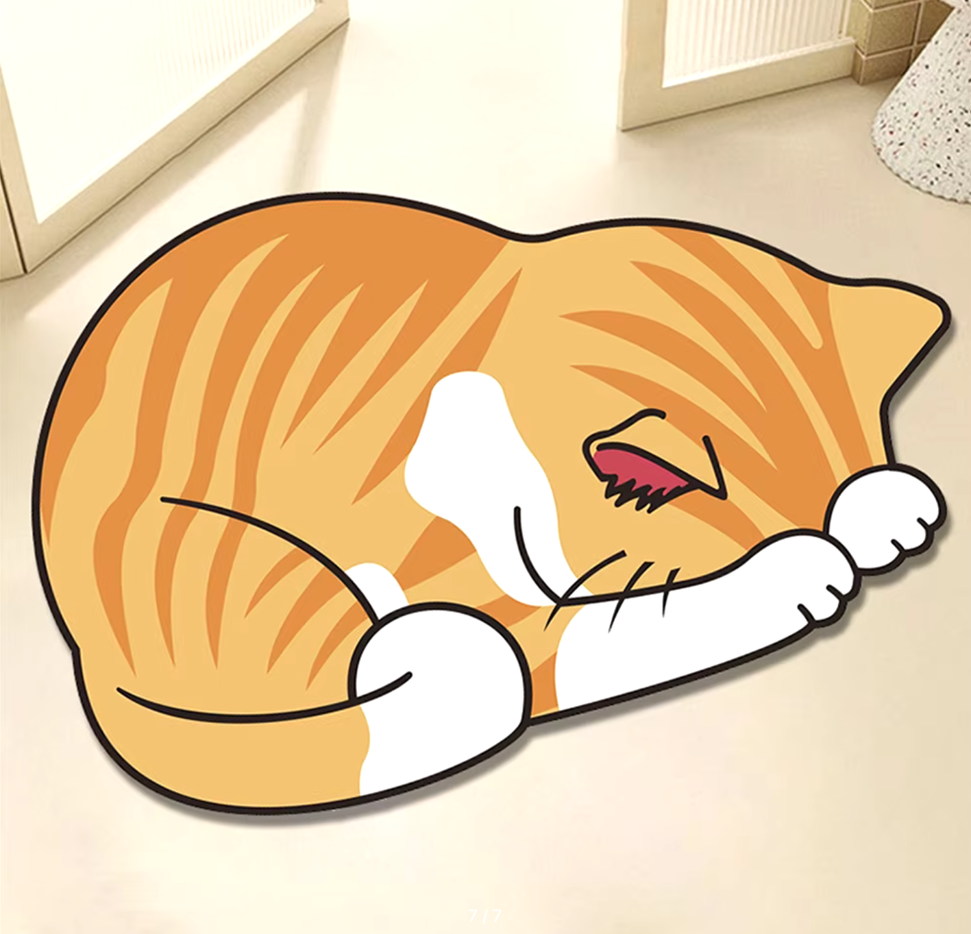 Быстросохнущий противоскользящий коврик, белый, размер 43х68 см. / Диатомитовый коврик кот — фото 1