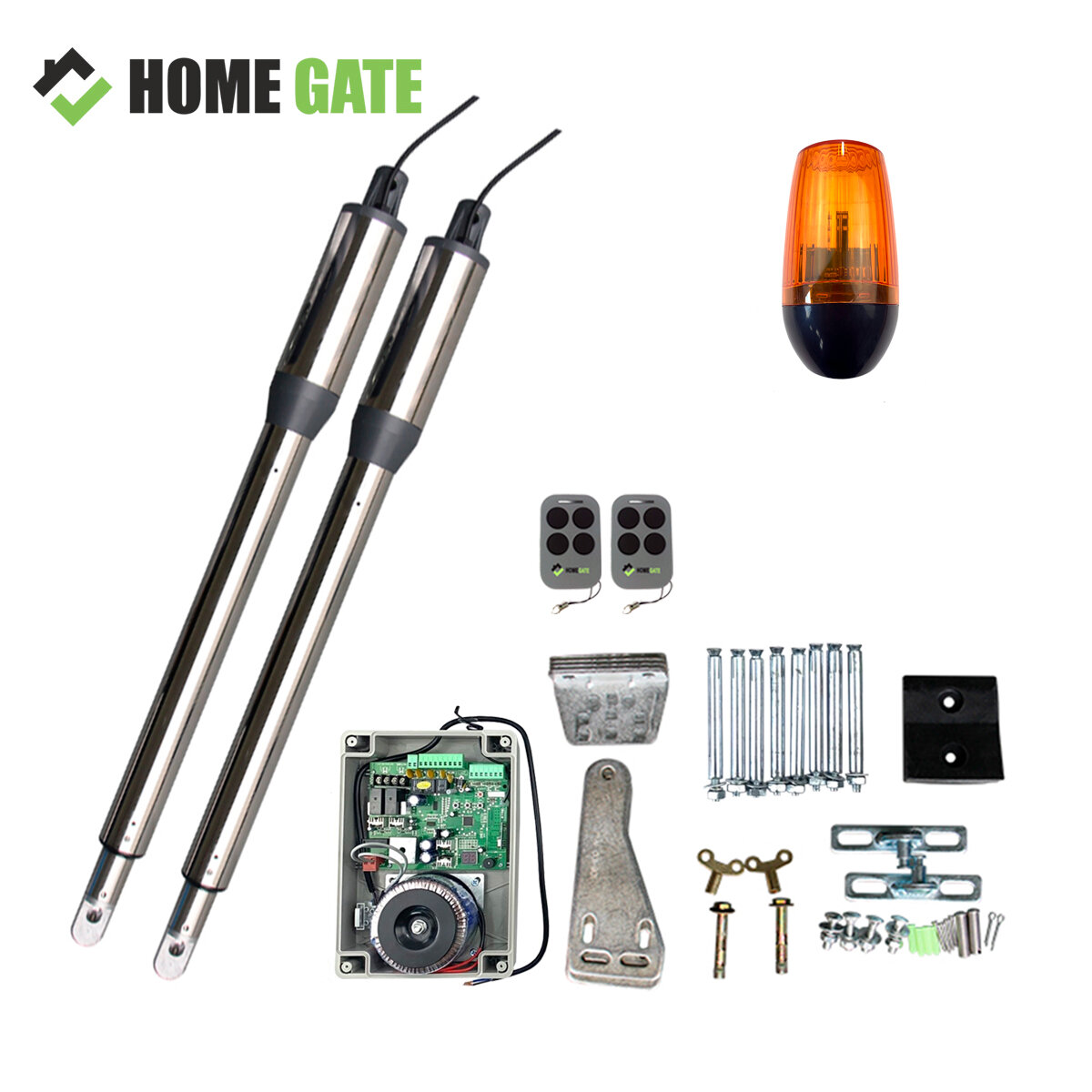 Привод для распашных ворот Home Gate 200DC + сигнальная лампа. Автоматика для распашных ворот.