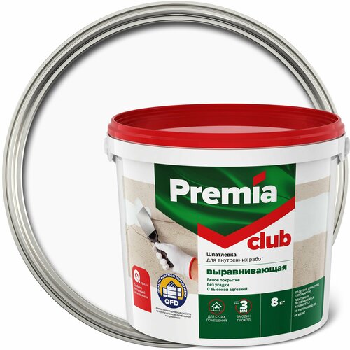 Шпатлевка Premia Club выравнивающая для стен и потолков внутренних работ 8 кг 640₽