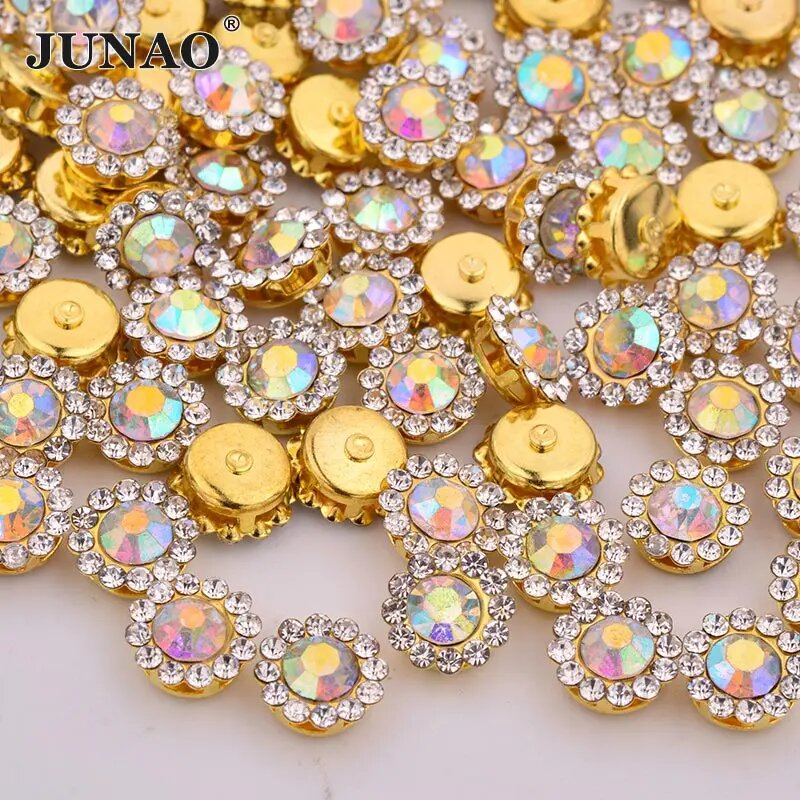 JUNAO стеклянные кристаллы для шитья 14 мм, 10 шт. 10mm 40Pcs, Crystal AB