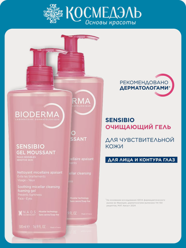 Изображение товара Bioderma Очищающий мицеллярный гель Sensibio для чувствительной кожи, 2 х 500 мл