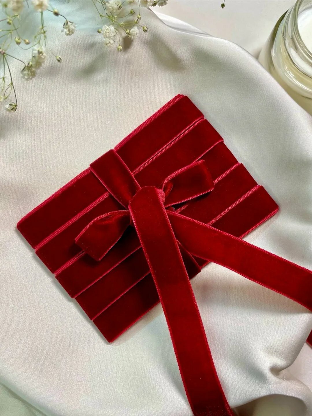 Лента бархатная, с люрексом для упаковки подарков - Красный,3 м,10 мм