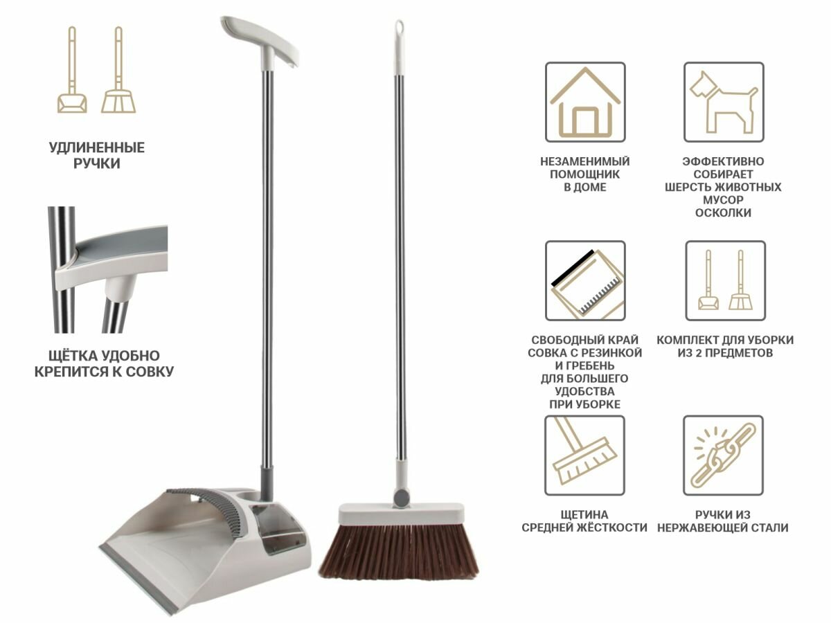 Набор для уборки PERFECTO LINEA Easy Grip щетка для пола с совком (43-292783)