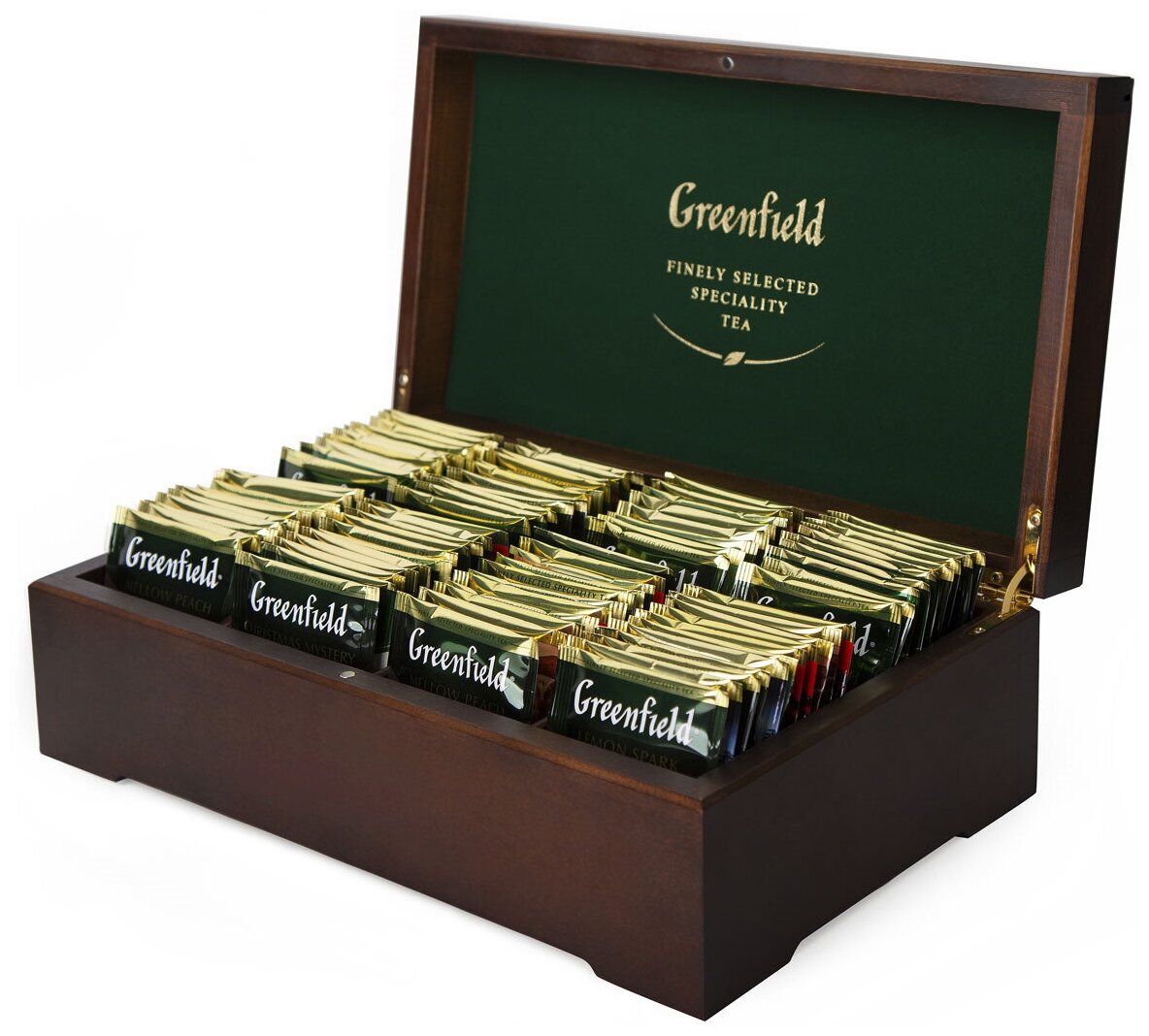 Подарочный набор чая в пакетиках Greenfield, деревянная шкатулка, 8 видов, 96 шт/Гринфилд