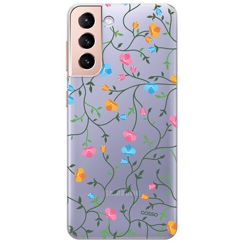 Ультратонкий силиконовый чехол-накладка ClearView 3D для Samsung Galaxy S21 с принтом Сurly Flowers ультратонкий силиконовый чехол накладка clearview для huawei p smart 2021 с 3d принтом сurly flowers