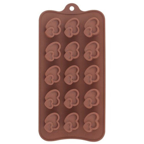 Форма для шоколадных конфет силиконовая "Сердечки двойные", 15 ячеек