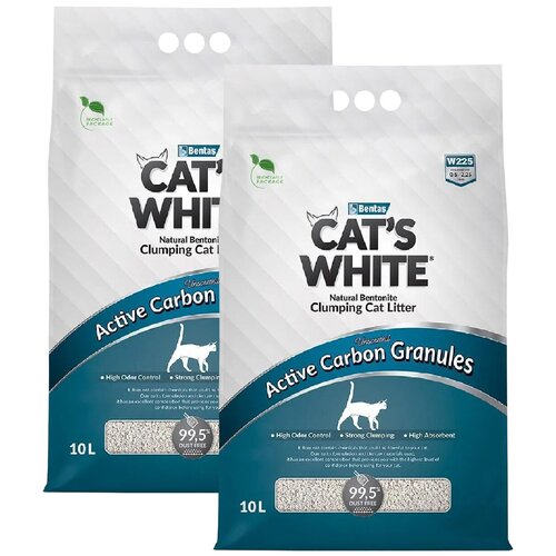 CAT'S WHITE ACTIVATED CARBON GRANULES наполнитель комкующийся для туалета кошек с гранулами активированного угля (10 + 10 л) наполнитель комкующийся catmania carbon effect для кошачьего туалета с добавлением активированного угля в коробке 10 кг