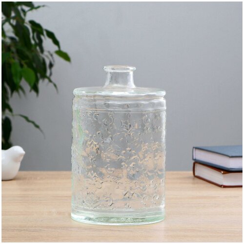 Ваза стеклянная с узким горлышком, высота 20 см, диаметр 12 см, диаметр горлышка 3 см, коллекция Джейн