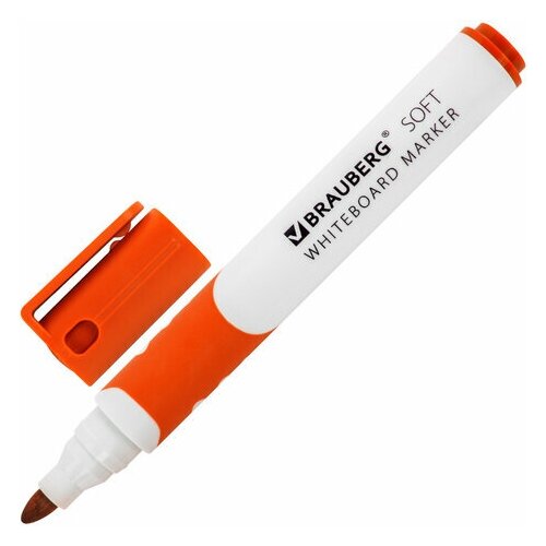Маркер стираемый для белой доски оранжевый BRAUBERG SOFT 5 мм резиновая вставка, 12 шт маркер brauberg soft 5mm orange 152108