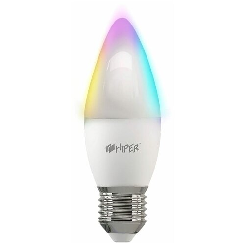 Умная LED лампочка HIPER Smart LED bulb IoT LED A2 RGB/Wi-Fi/Е27/Candle C37/Регулируемая яркость и цвет/6Вт/2700К-6500К/520 лм