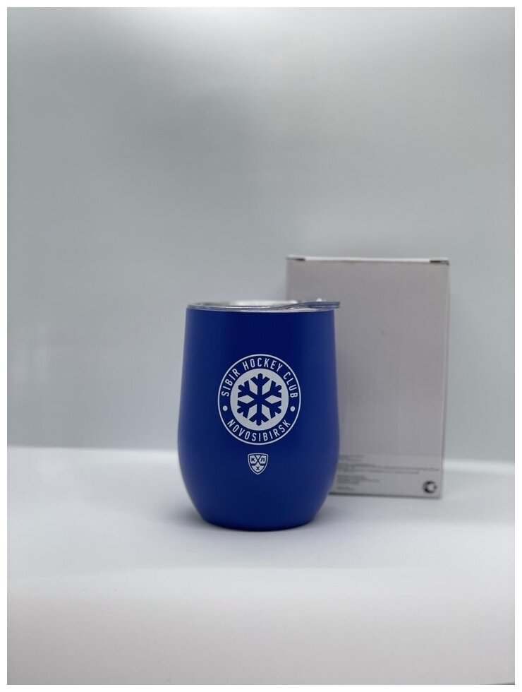Чашка с крышкой , с двойными стенками нержавеющая сталь, пластик 354 мл, с печатью эмблемы ХК "Сибирь" цвет синий матовое покрытие - фотография № 6