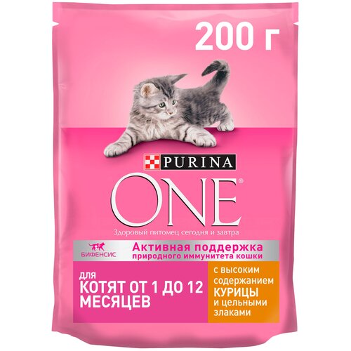 Сухой корм для котят Purina ONE с высоким содержанием курицы и цельными злаками 2 шт. х 200 г