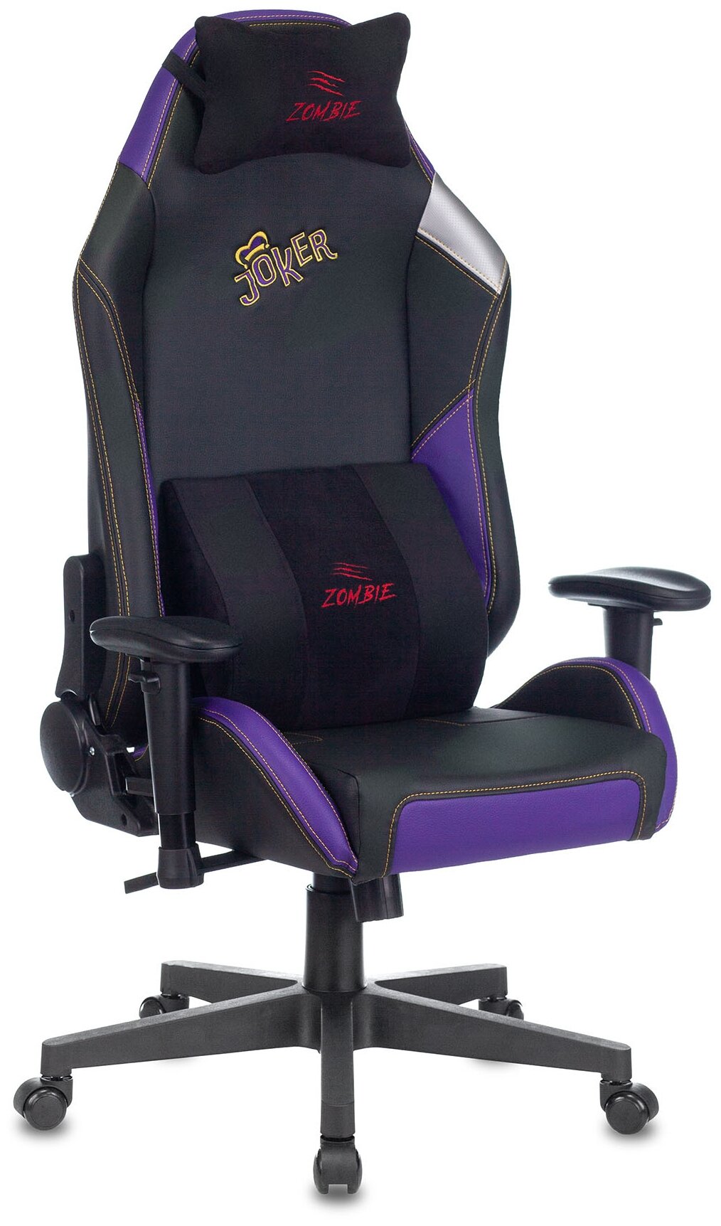 Кресло игровое Zombie HERO JOKER PRO черный/фиолетовый эко.кожа с подголововником крестовина пластик - фотография № 1