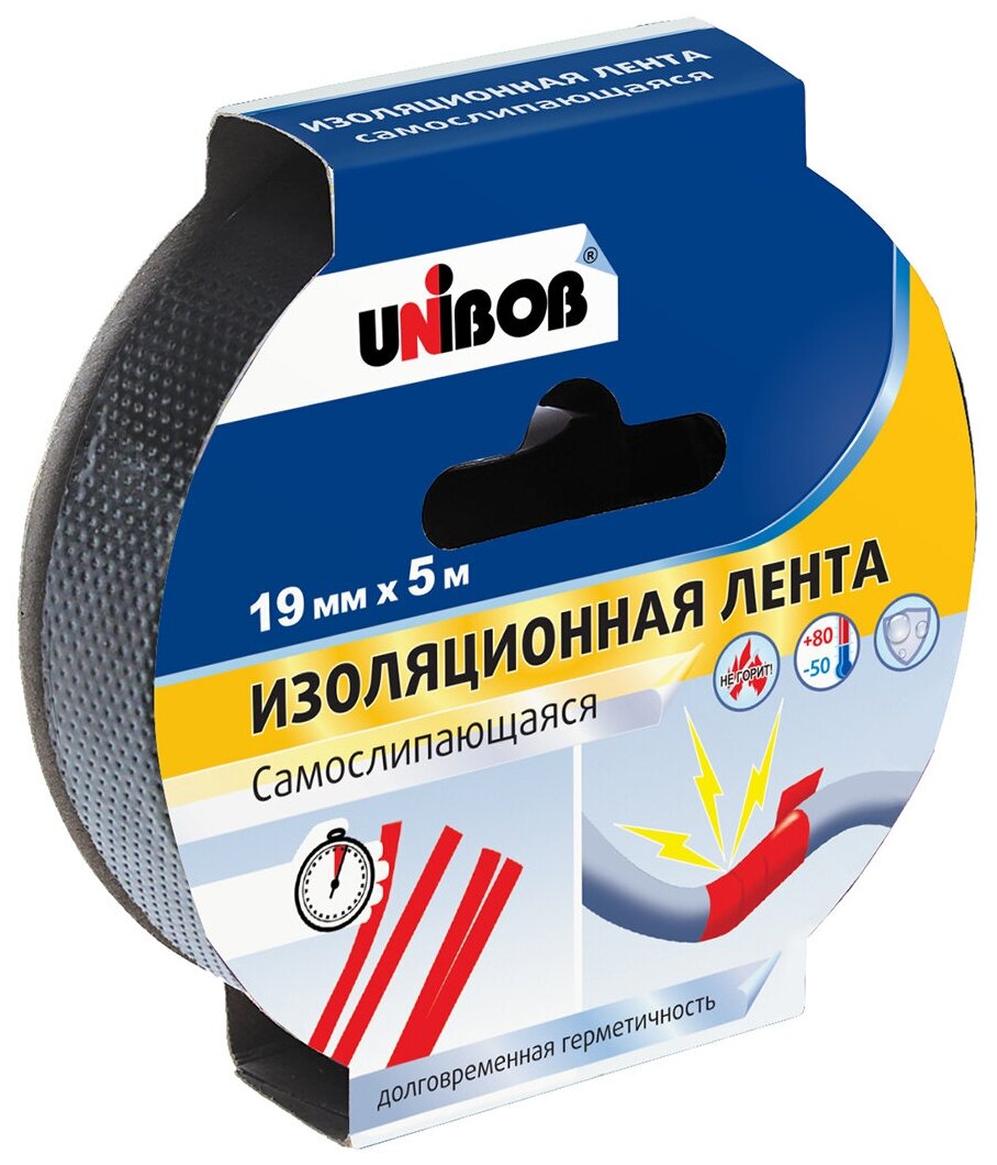 Изолента самослипающаяся Unibob, пвх, 19 мм x 5 м, черная