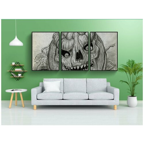 фото Набор модулных постеров для интерьера "хэллоуин, тыква, хэллоуин тыква" 60x90 см. в тубусе, без рамки lotsprints