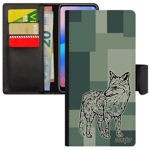 фото Защитный чехол книжка на смартфон // samsung galaxy a10 // "лиса" лисица лисенок, utaupia, серый