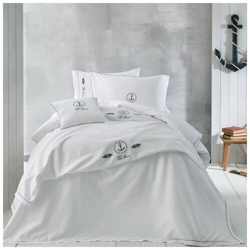 фото Постельное белье tivolyo home ancora хлопковый люкс-сатин евро белый