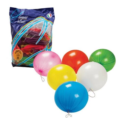 фото Шары воздушные 16" (41 см), комплект 25 шт., панч-болл (шар-игрушка с резинкой), 12 неоновых цветов, пакет, 1104-0005 веселая затея