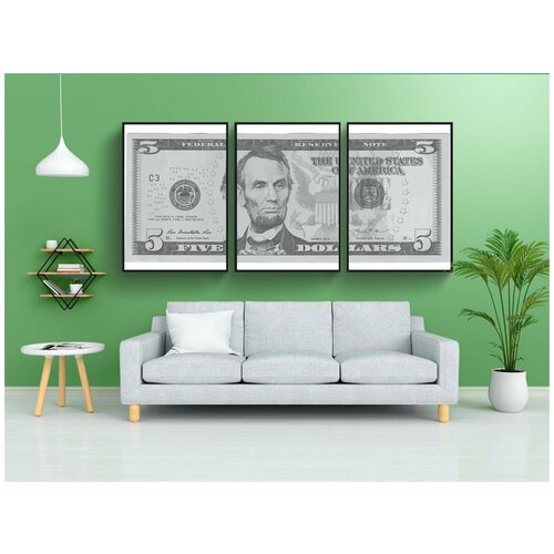 фото Набор модулных постеров для интерьера "доллар, 5, деньги" 60x90 см. в тубусе, без рамки lotsprints