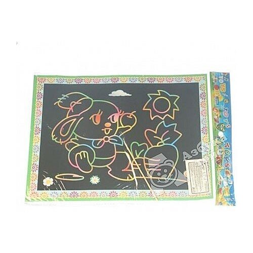 Гравюра-раскраска для детского творчества Зайка и девочка на лошадке 27х20х1 см