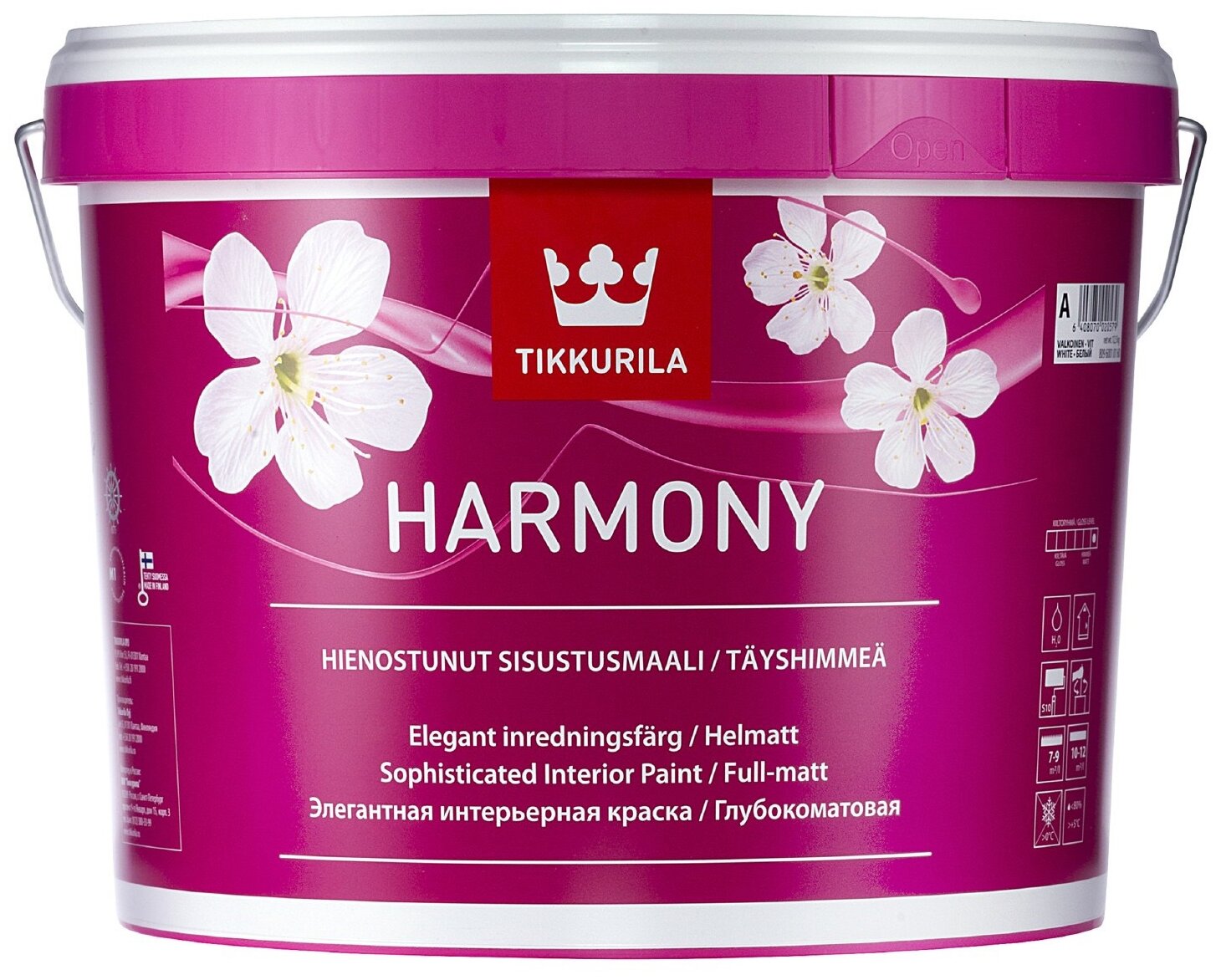 Краска для стен и потолков Tikkurila Harmony база А, белая, глубокоматовая (2,7л)