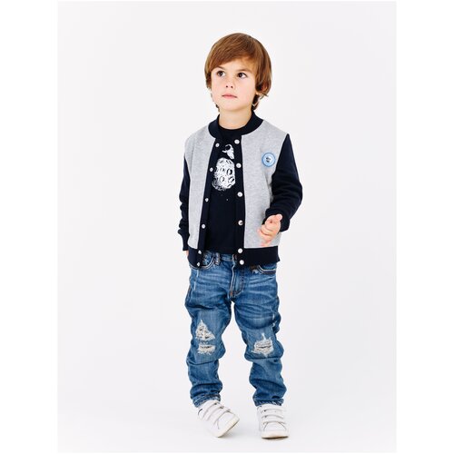 Джемпер Diva Kids , 128 размер, серый меланж, на кнопках, футер, с карманами