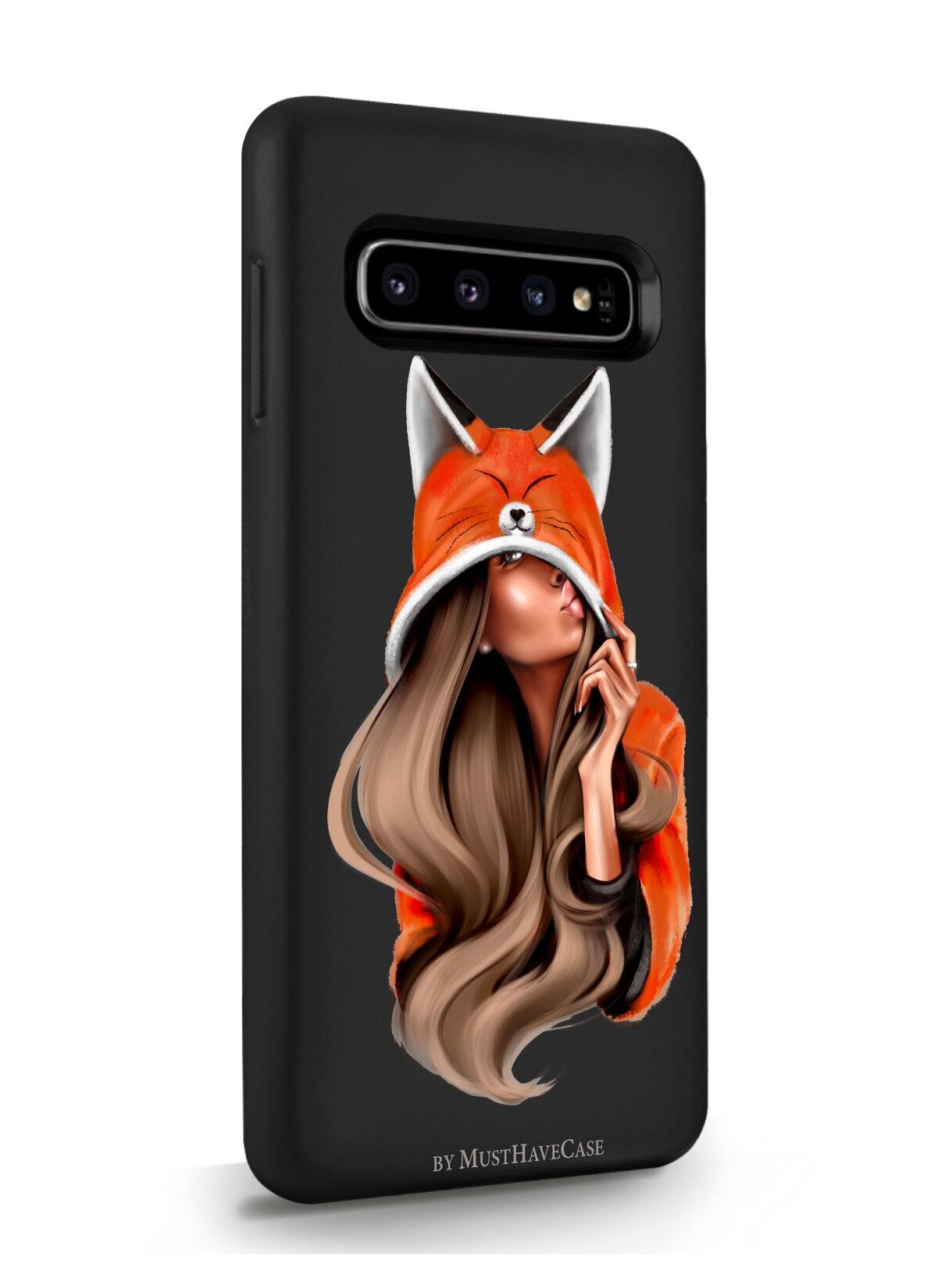 Черный силиконовый чехол MustHaveCase для Samsung Galaxy S10 Foxy Girl/ Лисичка для Самсунг Галакси С10 Противоударный