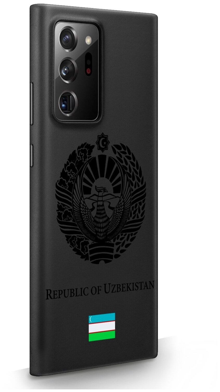 Черный силиконовый чехол SignumCase для Samsung Galaxy Note 20 Ultra Черный лаковый Герб Узбекистана для Самсунг Галакси Ноут 20 Ультра