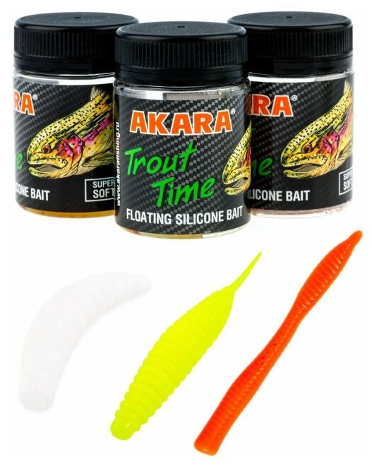 Силиконовая приманка Akara Trout Time Набор 3 Maggot16 02T Worm 100 Rex2 04Y