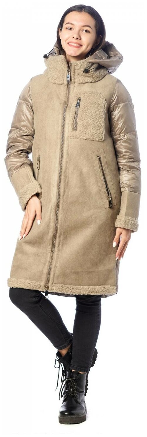 куртка  EVACANA зимняя, удлиненная, манжеты, регулируемый капюшон, внутренний карман, карманы, размер 46, коричневый