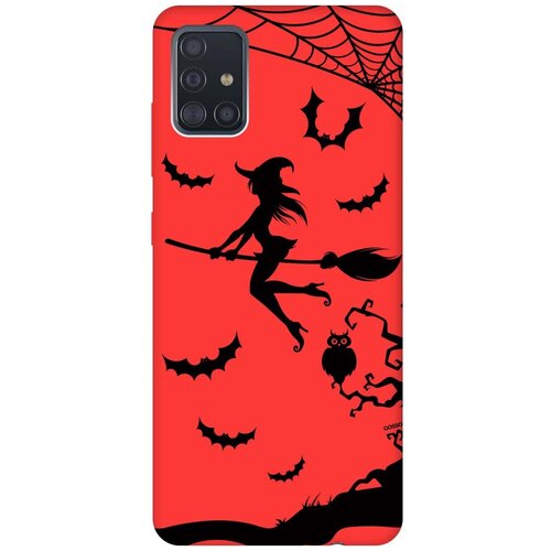 фото Силиконовая чехол-накладка silky touch для samsung galaxy a51 с принтом "witch on a broomstick" красная gosso