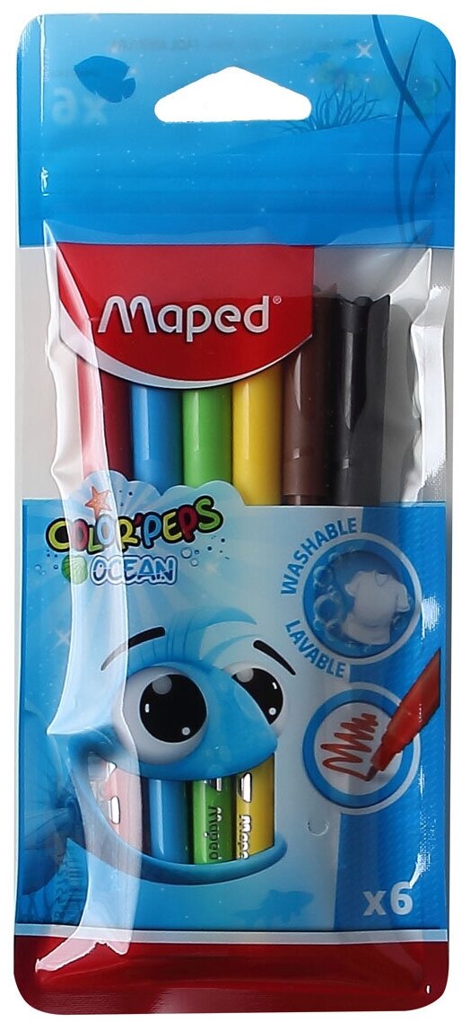 Фломастеры Maped COLORPEPS OCEAN супер-смываемые 6цв. заблокированный пишущий узел пакет с е 12 шт./кор. - фото №3