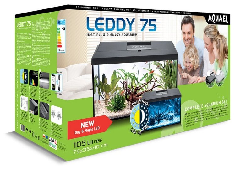 Аквариум AQUAEL LEDDY SET PLUS 75 D&N 2.0 со светодиодным освещением, фильтром и нагревателем, (75x35x40см) 105 литров, черный - фотография № 2