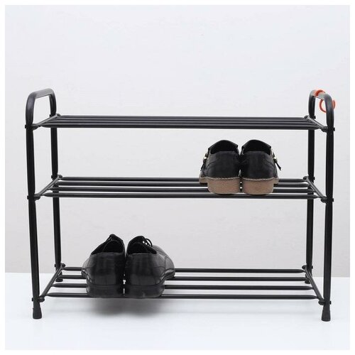 Подставка для обуви, 3 яруса, 65х30х48 см, цвет чёрный