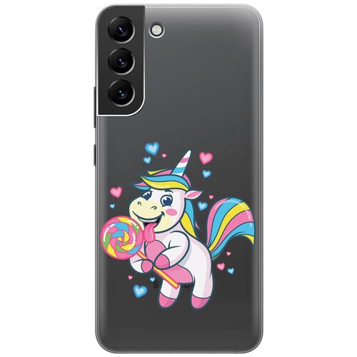 Силиконовый чехол с принтом Unicorn and candy для Samsung Galaxy S22+ / Самсунг С22 Плюс силиконовый чехол с принтом lady unicorn для samsung galaxy s22 самсунг с22 плюс