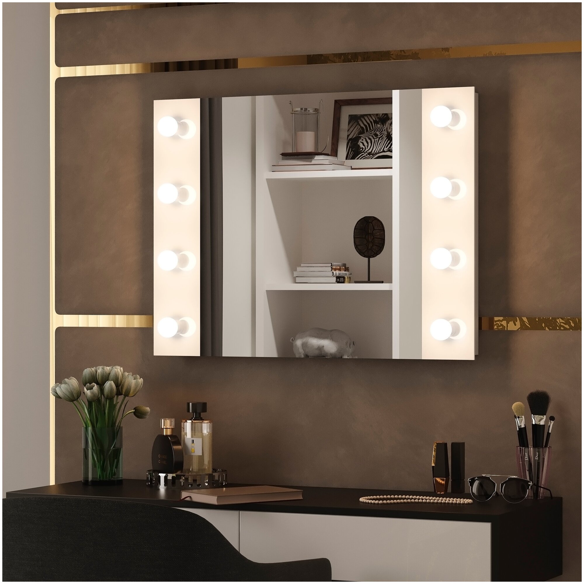 Зеркало «Этюд», гримёрное, настенное, 8 лампочек, 80х60 см - фотография № 15