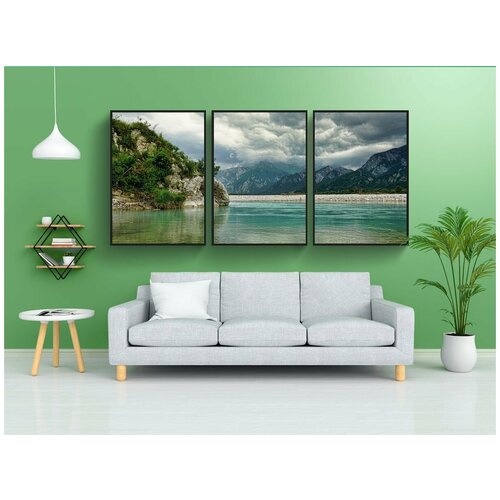 фото Набор модулных постеров для интерьера "природа, горы, поток" 60x90 см. в тубусе, без рамки lotsprints