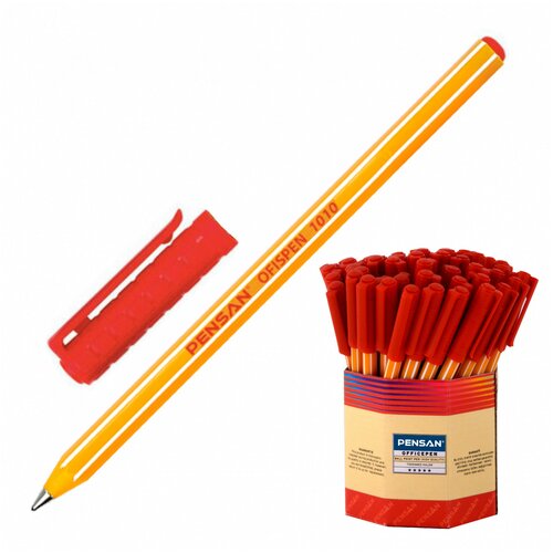 Ручка шариковая Pensan OFFICEPEN 1010 (1010/60RED) 1мм игловидный пиш. наконечник круглая телескопич. корпус желтый красные чернила коробка картонная
