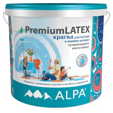 Краска латексная Alpa PremiumLATEX для кухни и ванной комнаты влагостойкая моющаяся матовая