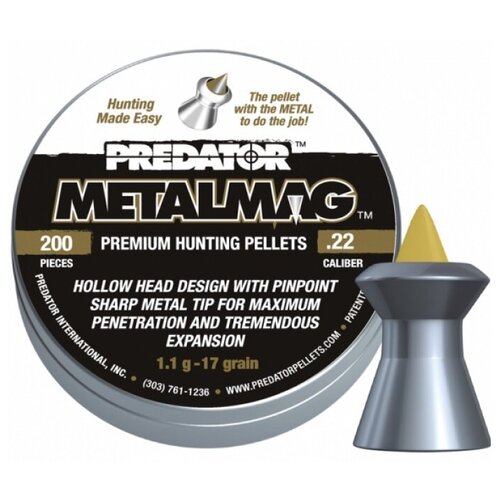 пули jsb predator polymag 4 5 мм 0 52 грамма 200 штук Пули JSB Predator Metalmag 5,5 мм, 1,1 грамма, 200 штук