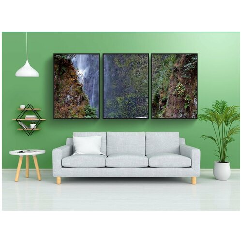 фото Набор модулных постеров для интерьера "multnomah falls, водопад, старый мост" 60x90 см. в тубусе, без рамки lotsprints