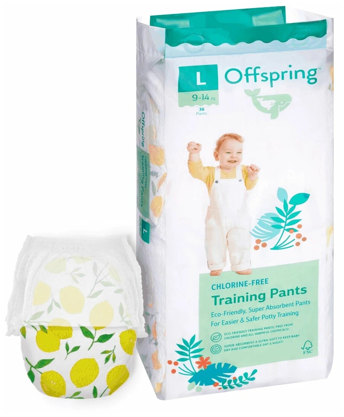 Offspring трусики-подгузники, L 9-14 кг. 36 шт. расцветка Лимоны, OF02LLMN